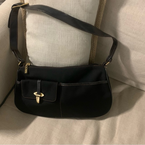 Maxx New York Handbag Medium Black Fabric/Leather Strap Trim Gold Hardware - Picture 12 of 16